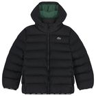 Boys Black Logo Puffer Jacket, 1, hi-res