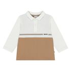 Younger Boys White & Beige Logo Polo Shirt, 2, hi-res