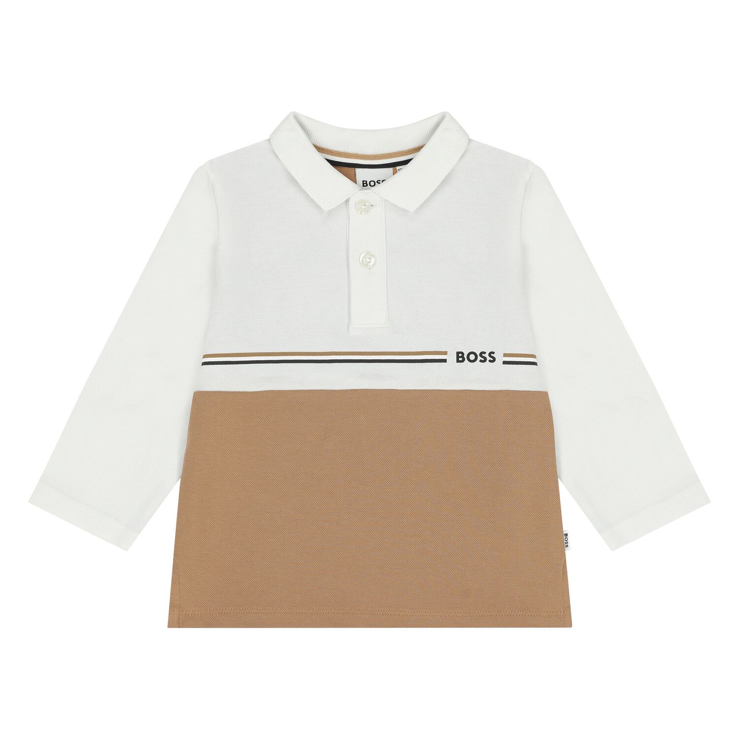 Younger Boys White & Beige Logo Polo Shirt, 2, hi-res