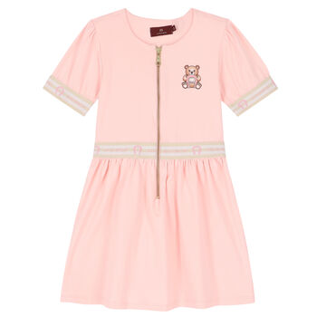 Girls Pink Teddy Logo Dress