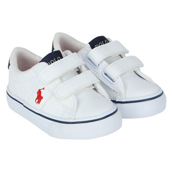 Boys White & Navy Logo Trainers