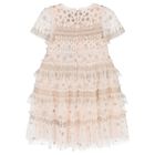 Girls Pink Beaded Ruffle Tulle Dress, 1, hi-res