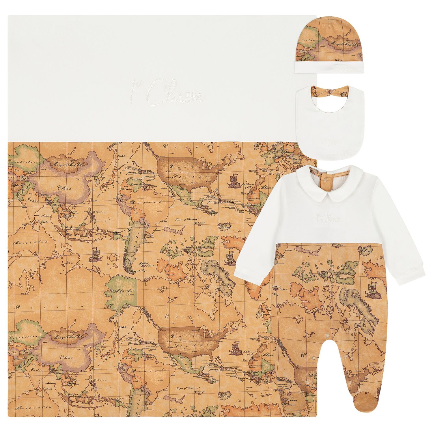 Beige & Ivory Geo Map Babygrow Gift Set, 1, hi-res