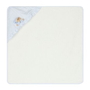 Baby Boys White & Blue Teddy Bear Hooded Towel