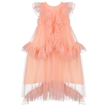 Girls Pink Tulle Ruffled Dress