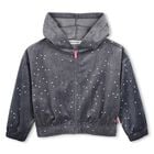 Girls Grey Dot Hooded Zip Up Top, 1, hi-res