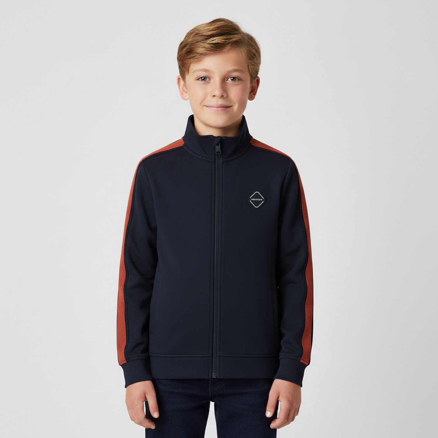 Boys Navy Blue Logo Zip Up Top, 1, hi-res image number null