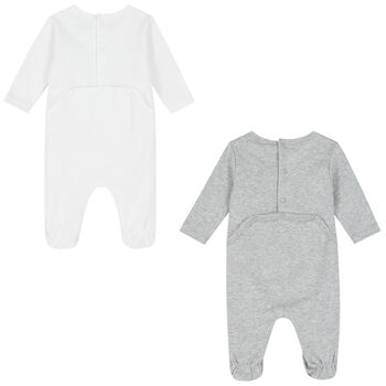 Baby Girls White & Grey Logo Babygrow ( 2-Pack )