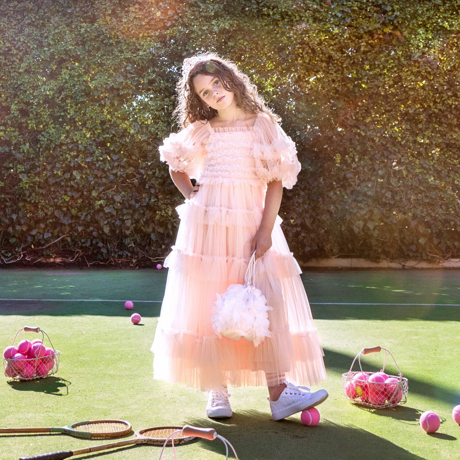 Girls Pink Ruffled Tulle Dress, 1, hi-res image number null