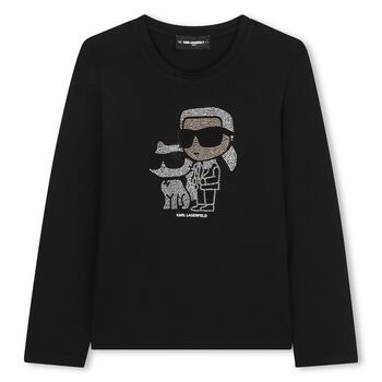 Girls Black Ikonik Karl & Choupette Long Sleeve Top