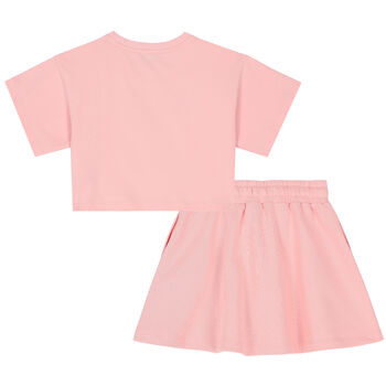Girls Pink Teddy Bear Logo Skirt Set
