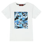 طقم شورت بالشعار باللون الأبيض والأزرق للأولاد, 1, hi-res