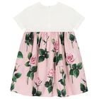 Girls White & Pink Rose Dress, 1, hi-res