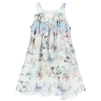 Girls White Butterfly Chiffon Dress