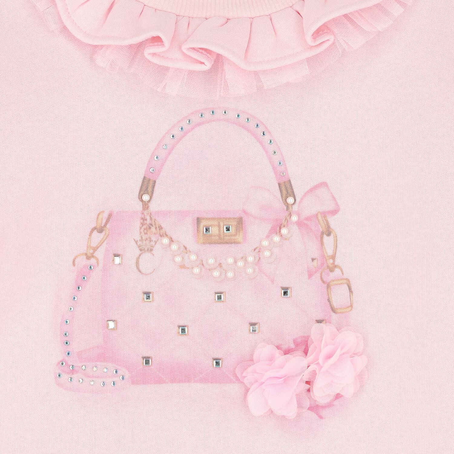 Girls Pink Logo Bag Ruffled Dress, 2, hi-res image number null