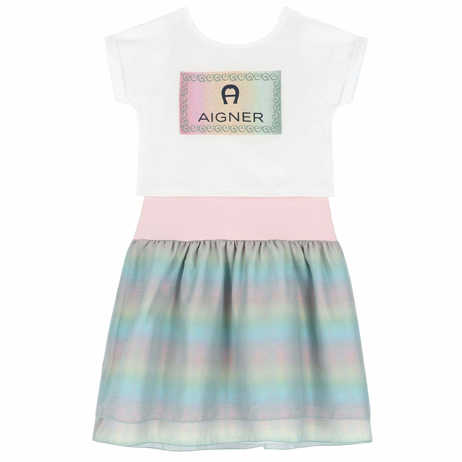 Girls White, Pink & Green Logo Dress Set, 1, hi-res image number null