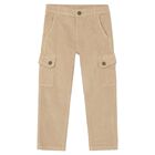 Boys Beige Cargo Trousers, 1, hi-res