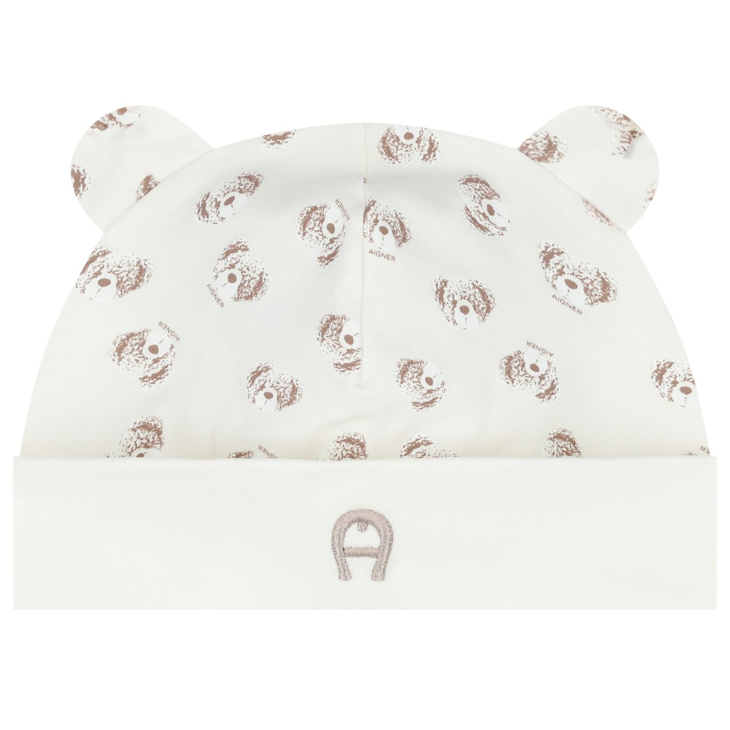 Ivory & Beige Teddy Bear Logo Baby Hat, 1, hi-res