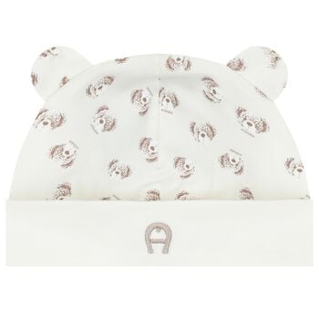 Ivory & Beige Teddy Bear Logo Baby Hat
