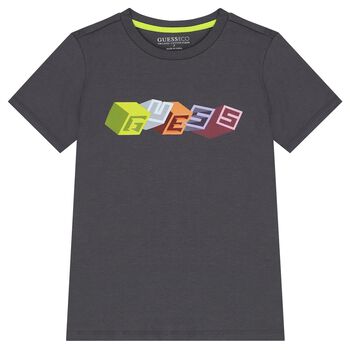 Guess Boys Grey Logo T-Shirt, 3 Boys Grey Logo T-Shirt
