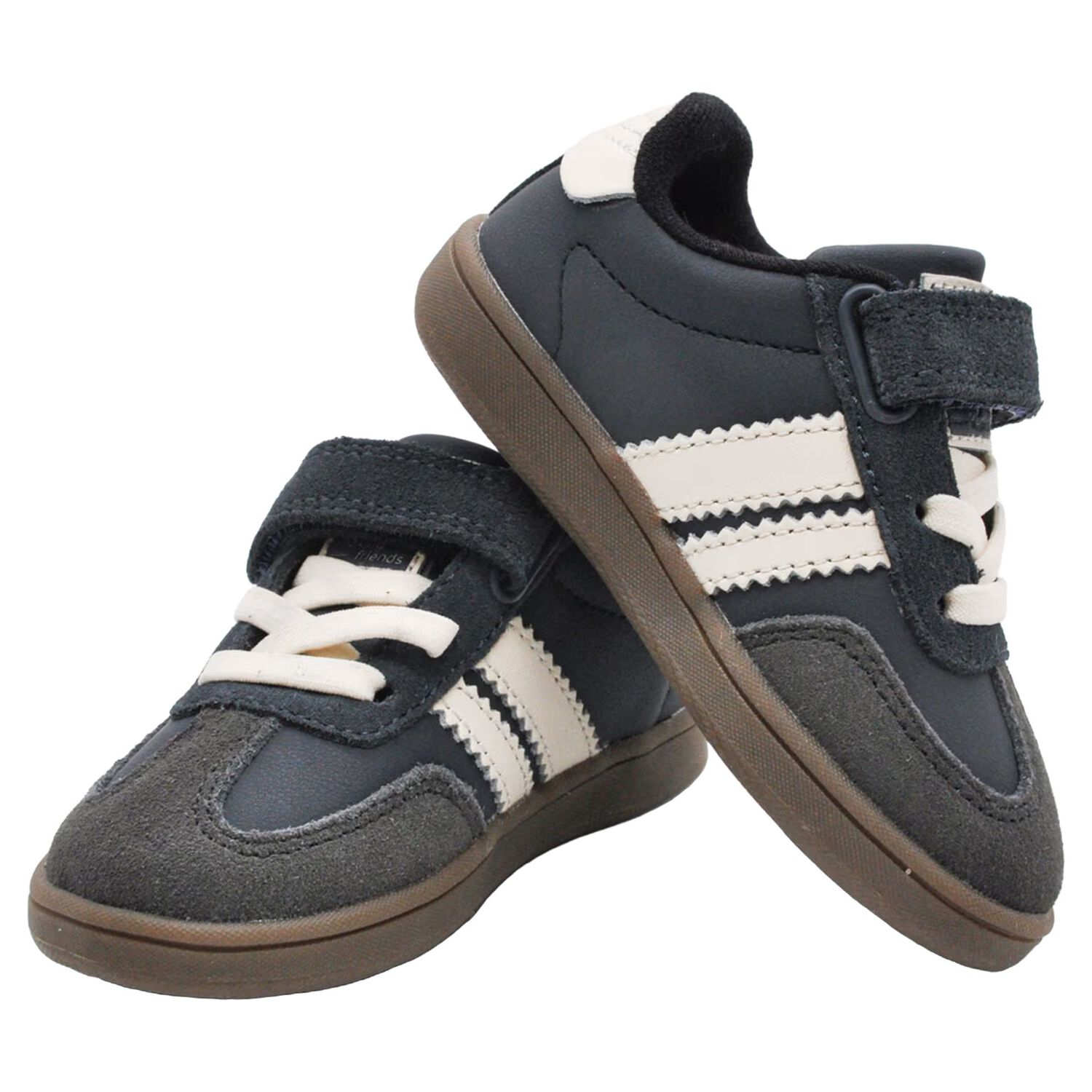 Younger Boys Navy Blue & White Leather Trainers, 1, hi-res