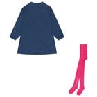 Girls Blue & Pink Heart Dress Set, 1, hi-res