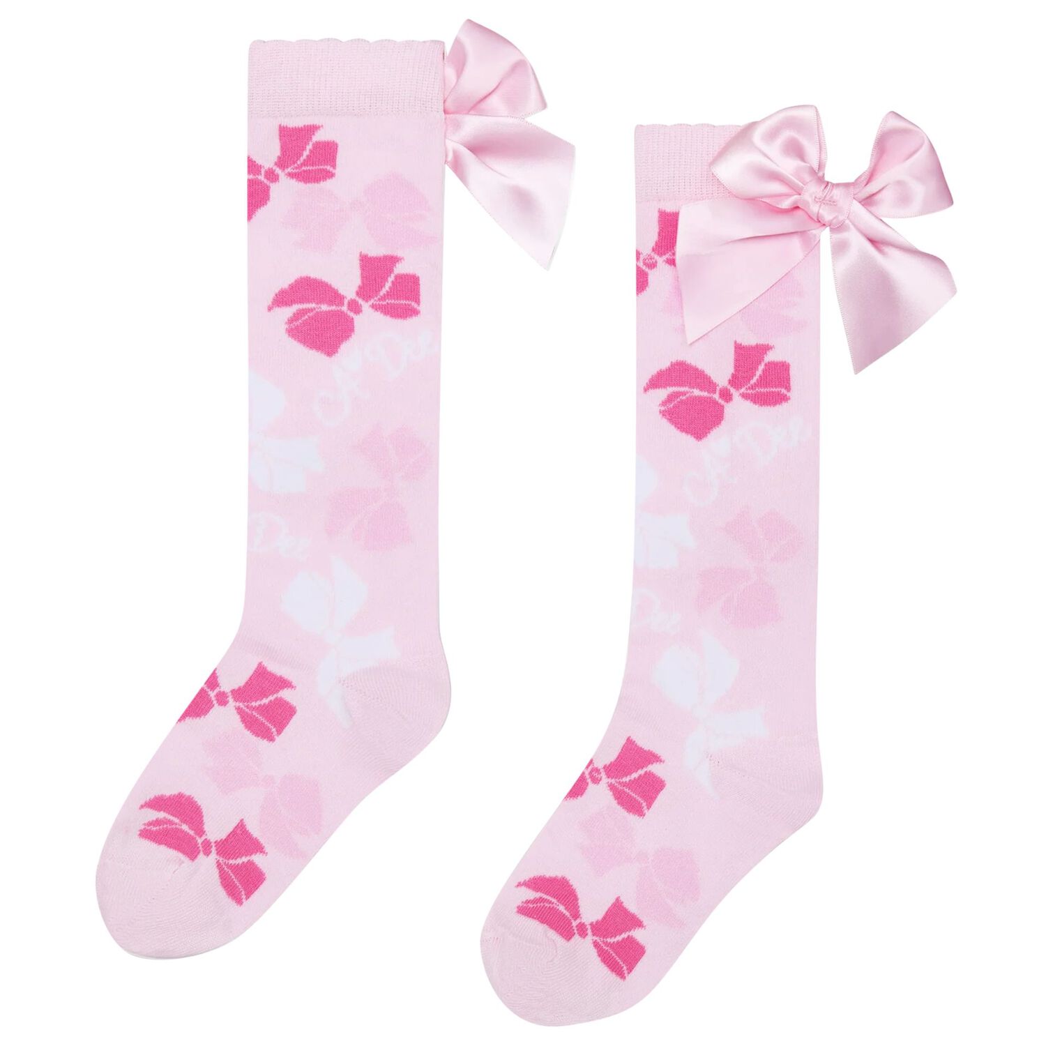 Girls Pink Satin Bow Socks, 1, hi-res
