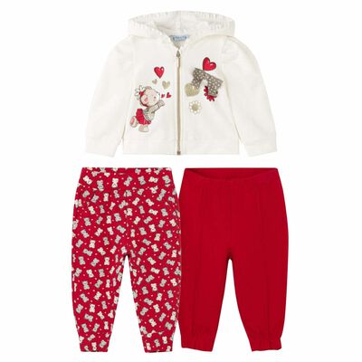 Younger Girls Ivory & Red 3-Piece Tracksuit