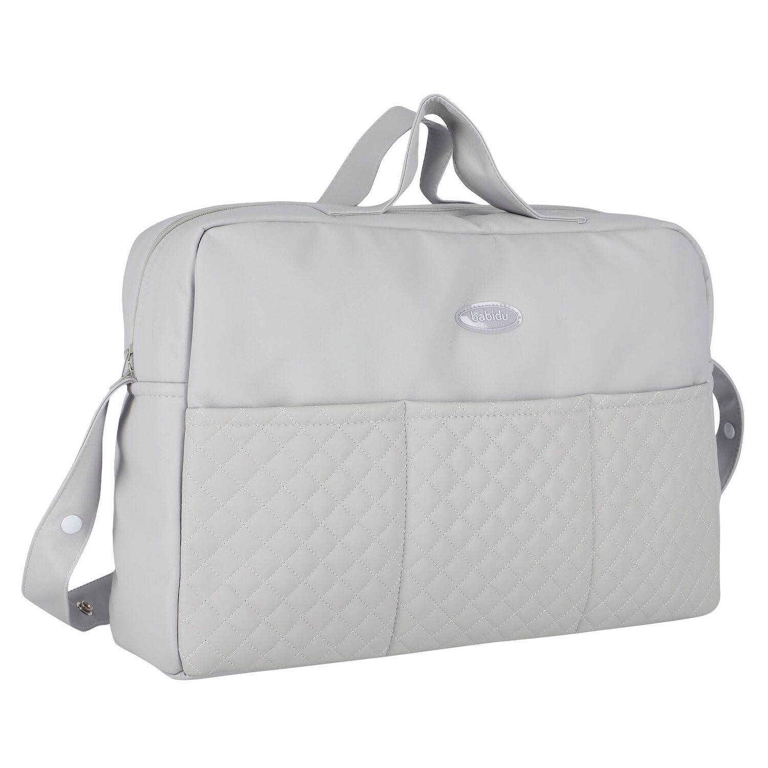 Grey Quilted Baby Changing Bag, 3, hi-res