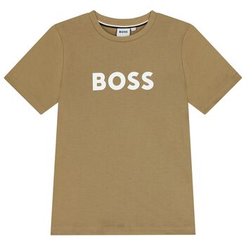 Boys Mini Me Beige Logo T-Shirt
