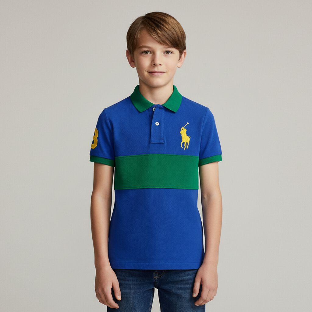 Ralph Lauren Boys Blue & Green Logo Polo Shirt | Junior Couture USA