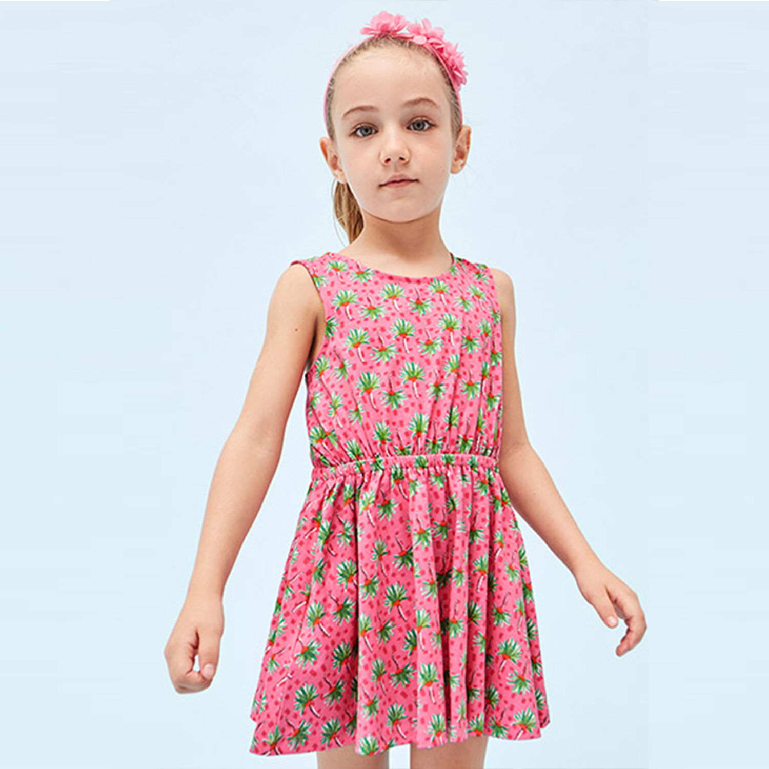 Girls Pink Palm Tree Dress, 1, hi-res image number null