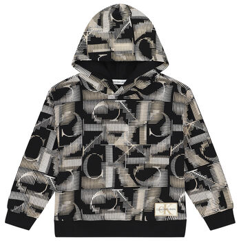 Boys Black Logo Hooded Top