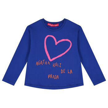 Girls Blue Logo Long Sleeve Top