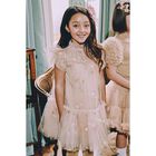 Girls Beige & Gold Tulle Dress, 1, hi-res