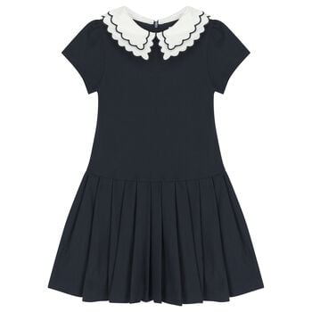 Girls Navy Blue Pleated Dress