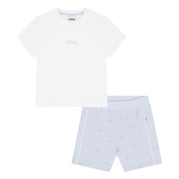 Baby Boys White & Blue Logo Shorts Set