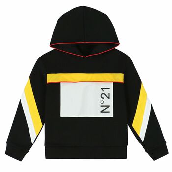 Boys Black Logo Hooded Top