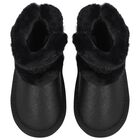 Younger Girls Black Faux Leather Boots, 1, hi-res