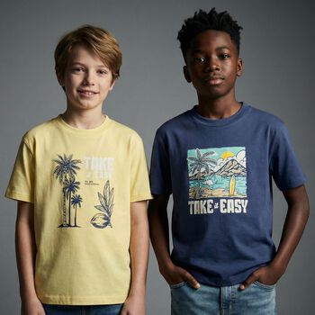 Boys Navy Blue & Yellow T-Shirts ( 2 Pack )