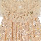Girls Gold Embellished Tulle Dress, 1, hi-res
