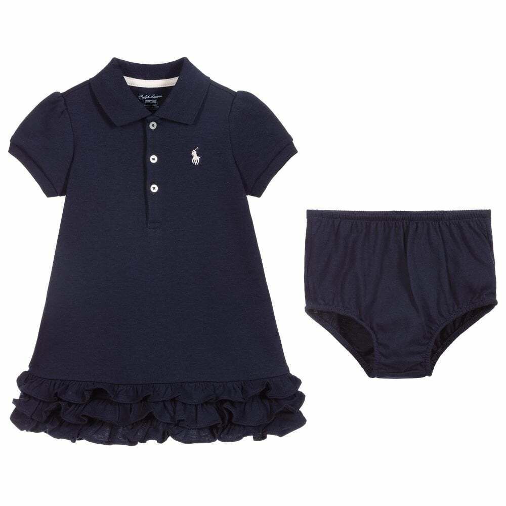 Ralph Lauren Baby Girls Navy Polo Dress Set | Junior Couture USA