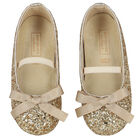 Girls Gold Glitter Bow Shoes, 1, hi-res