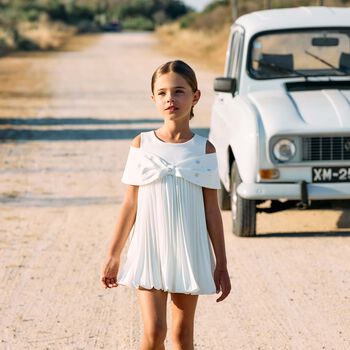 Girls Ivory Pleated Dress