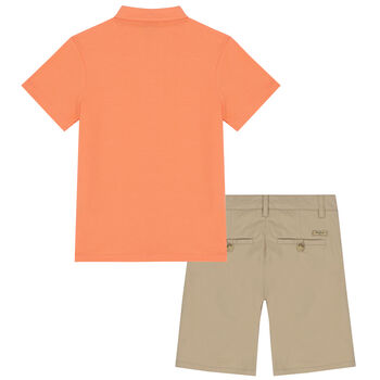 Boys Orange & Beige Shorts Set