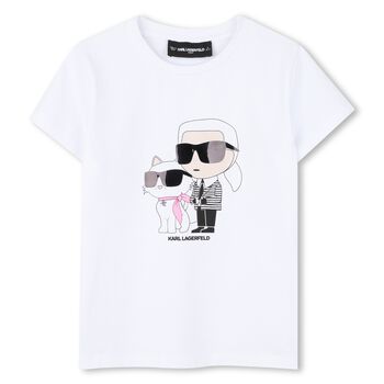 Girls White Ikonik Karl & Choupette T-Shirt