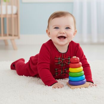 Baby Girls Red Tartan Bows Babygrow