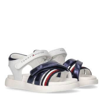 Girls White & Blue Striped Sandals