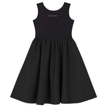 Girls Black Flared Jersey Dress