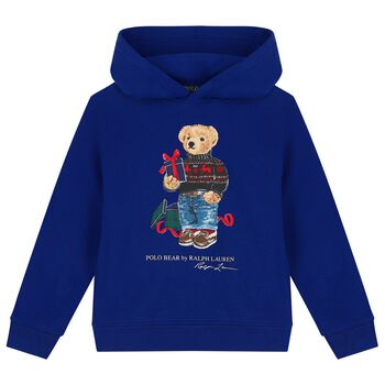 Boys Blue Polo Bear Hooded Top